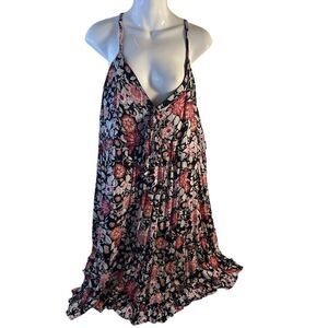 Maurices dress flowers 1x black spaghetti strap rayon sundress